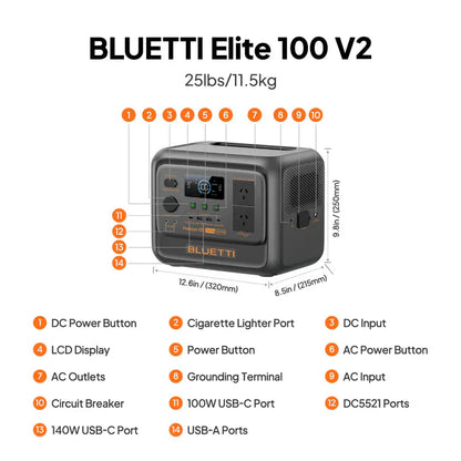 Detect-Ed Bluetti Premium 100 V2 BLUETTI Off-Grid Power Station (1,800W  1,024Wh) P-PR100V2-AU-GY-BL-010